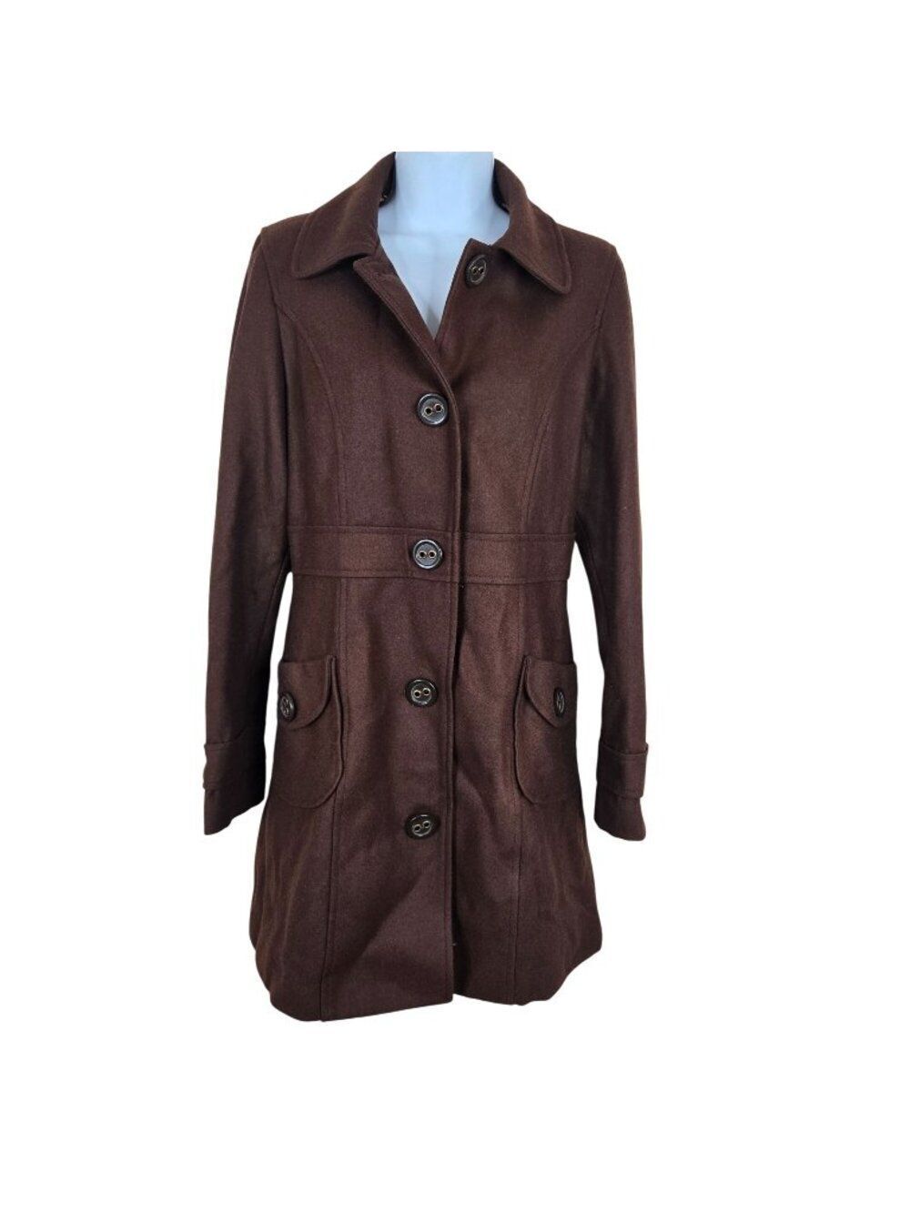 Tulle Womens M Brown Wool Blend Button-Up Coat Pockets